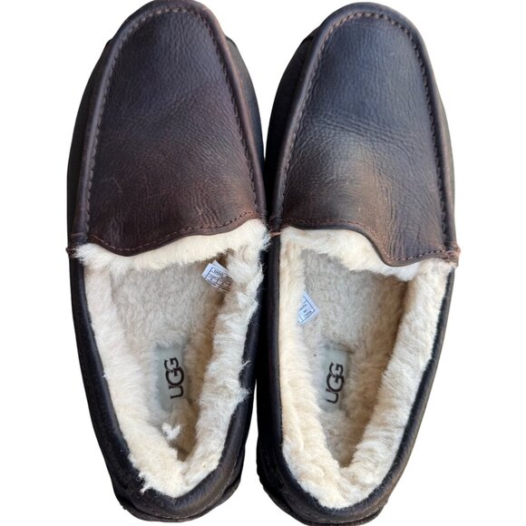 UGG Mens Shearling Lined Leather Slippers Size 9 UK 8 EU 42 - Picture 3 of 13